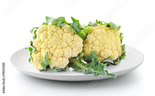 cauliflower in plate isolated on a white background