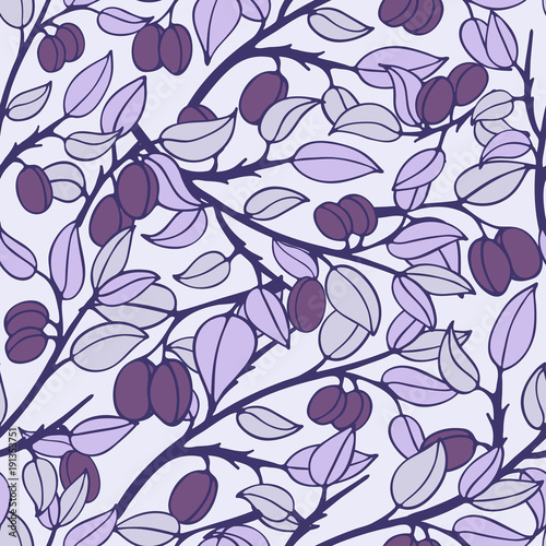 Bright flower seamless pattern with branches of plum tree