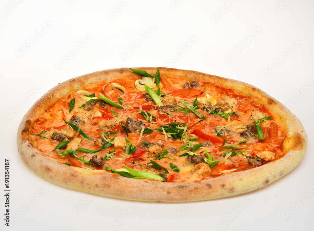 Restaurant menu and italian cuisine concept. Spicy pizza