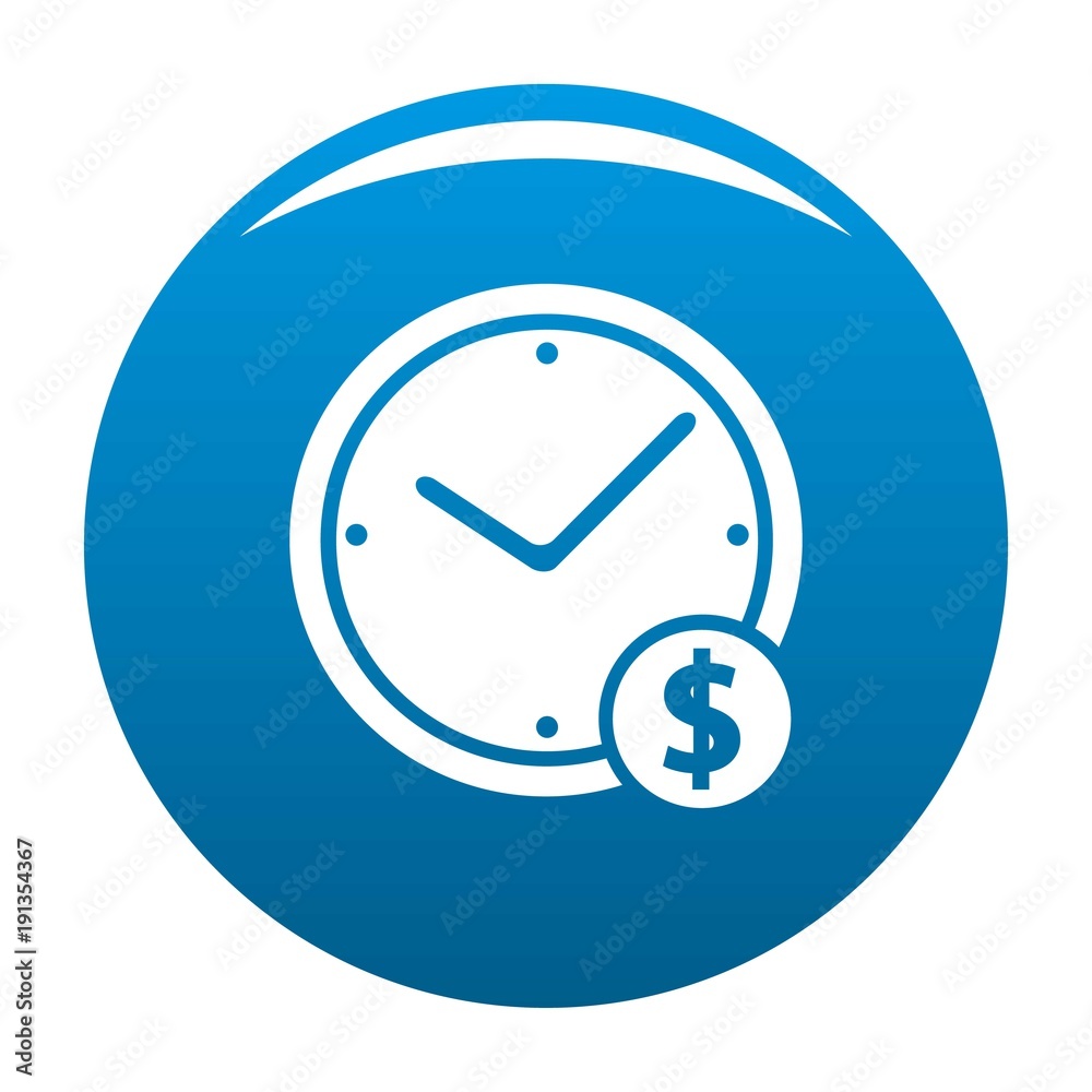 Clock money icon vector blue circle isolated on white background Clock money icon vector blue circle isolated on white background