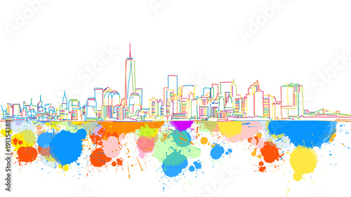 Colorful New York Skyline Sketch