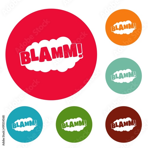 Comic boom blamm icons circle set vector isolated on white background
