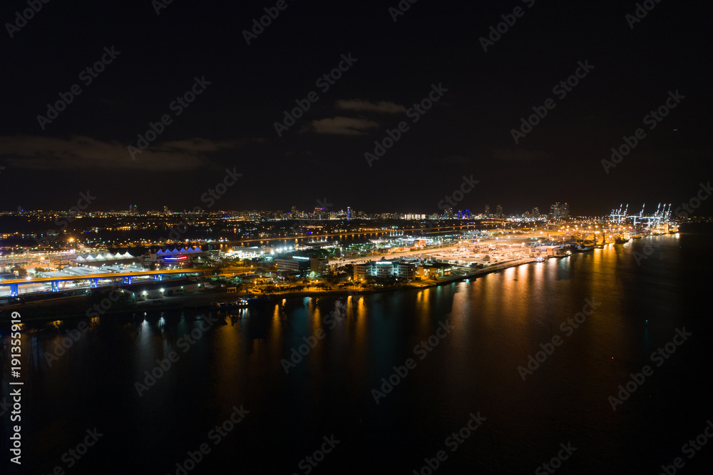 Aerial night image of Port Miami Florida