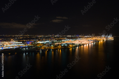 Aerial night image of Port Miami Florida