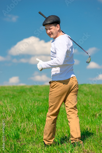 happy golfer celebrates a victory in the game of golf