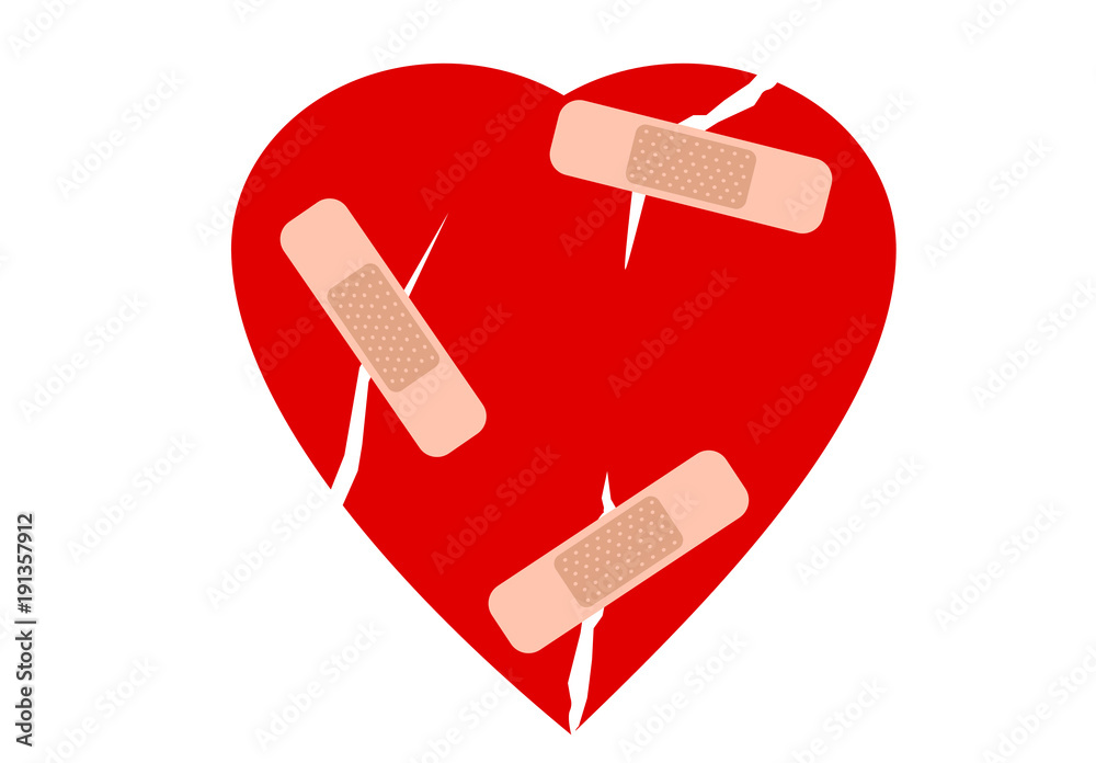 Cracked heart with plaster illustration vector Cracked heart with plaster illustration vector
