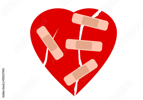Cracked heart with plaster illustration vector
