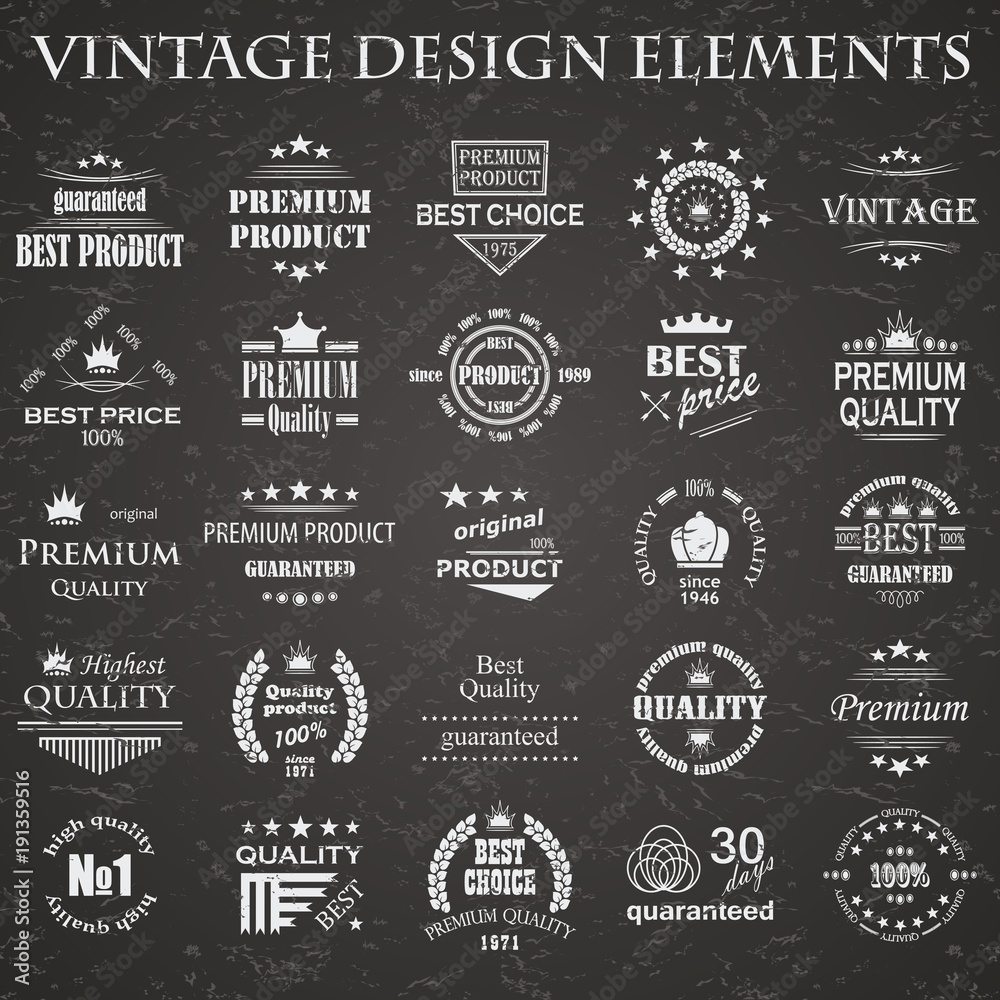 Premium quality labels set. Vintage design elements. Retro style