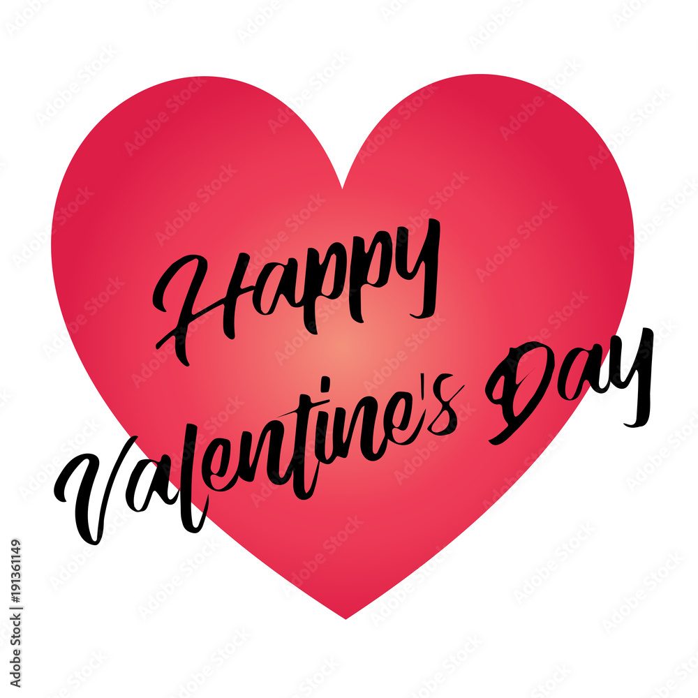 hand written happy valentines day on gradient red heart