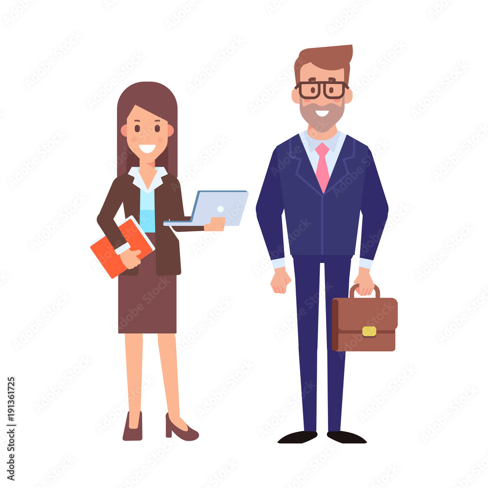 Business team flat vector Illustration. Male and female characters isolated on white. Business team flat vector Illustration. Male and female characters isolated on white.