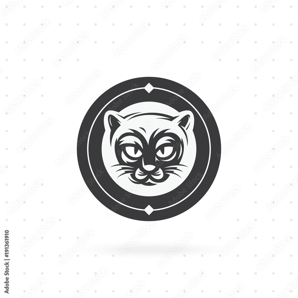 Cat icon with circle. Black cat face logo vector illustration, emblem design. Icon and label