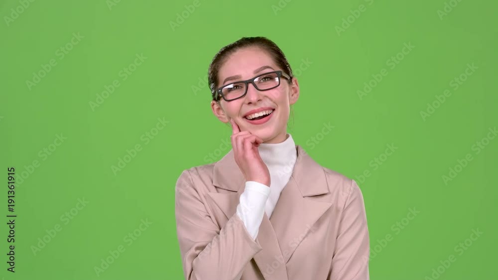 Girl dreams of her new job. Green screen. Slow motion Girl dreams of her new job. Green screen. Slow motion