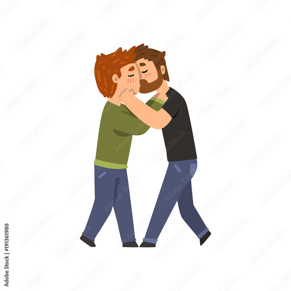 Couple of gay men embracing and kissing, lgbt men in love cartoon vector  Illustration Stock Vector | Adobe Stock