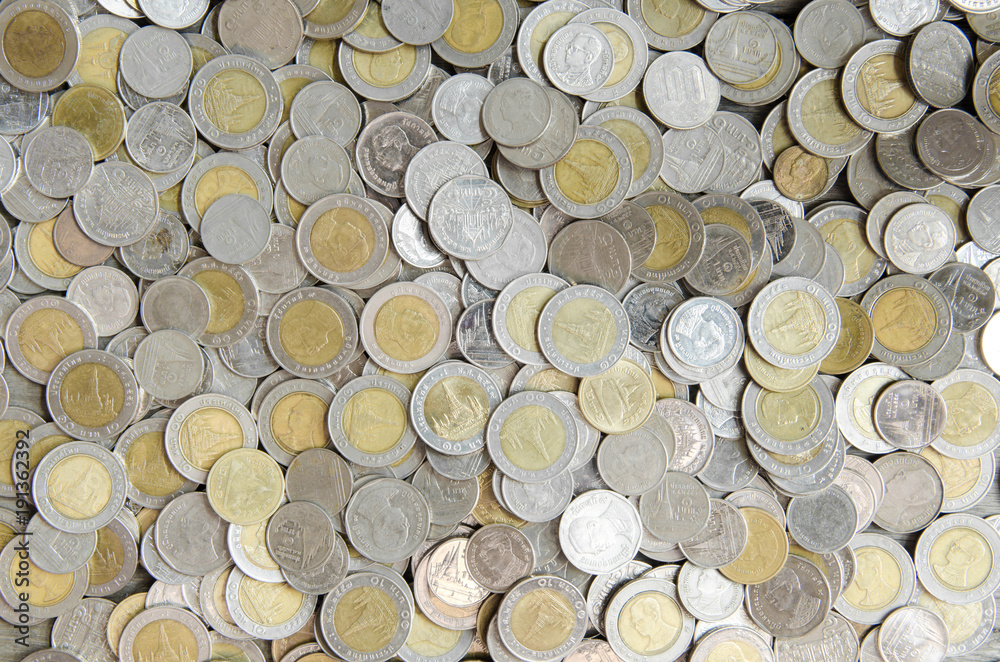 Thai money coins on table. Thai money coins on table.