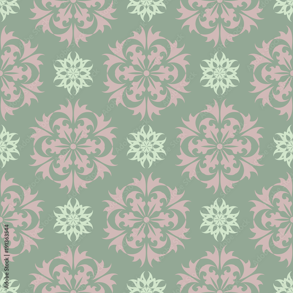 Floral seamless pattern. Olive green background with pale pink flower elements Floral seamless pattern. Olive green background with pale pink flower elements