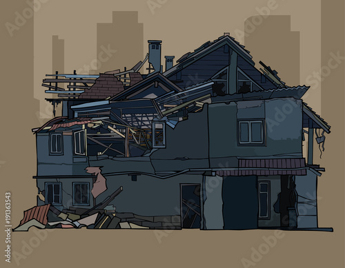 painted ruined a two storey dark house