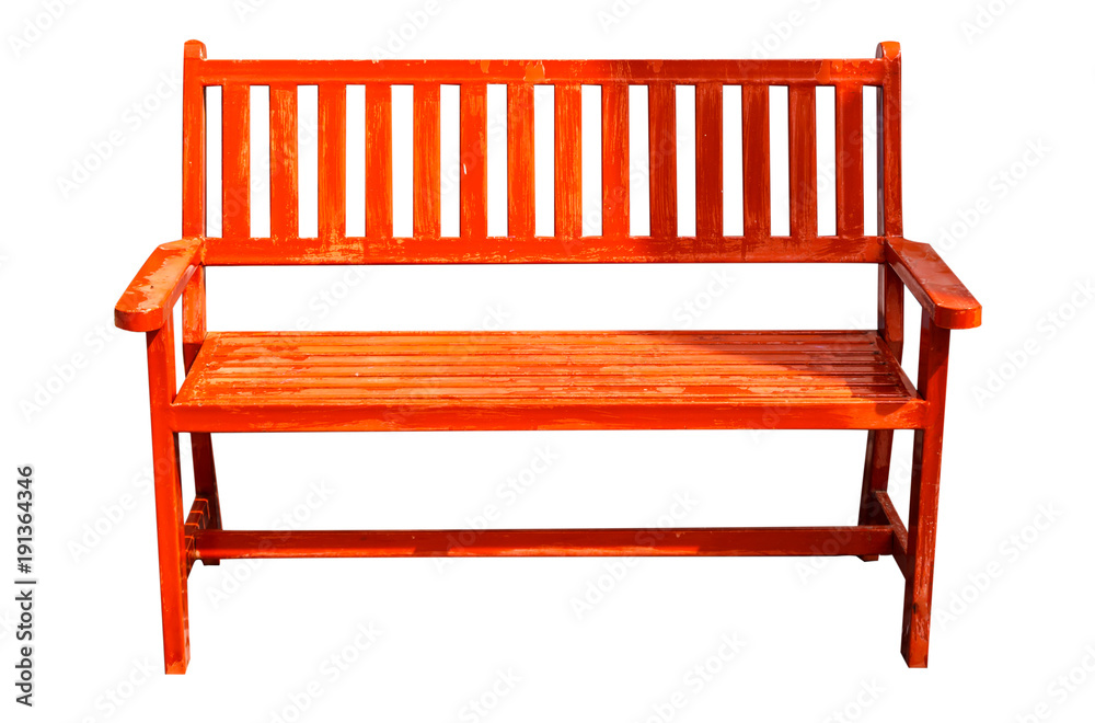 Red wooden bench isolate on white background
