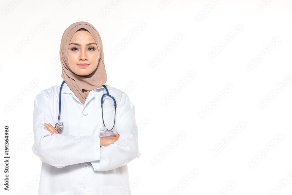 Fototapeta premium Portrait of hijab woman with health concept.
