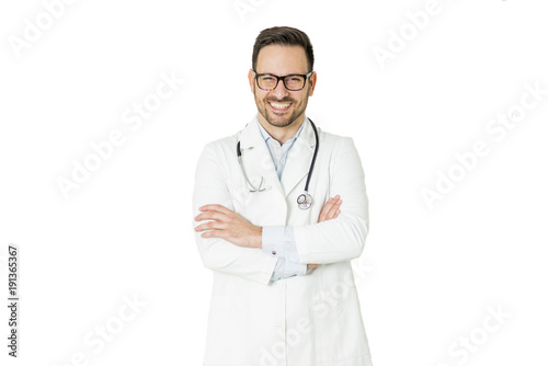 Smiling medical doctor with...