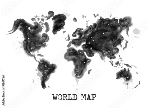 Watercolor painting design of world map . ( Environmental pollution concept ) . Vector