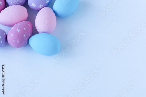 Colorful Easter eggs on white background. Space for text
