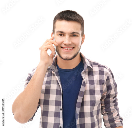 Young man talking on cell p...