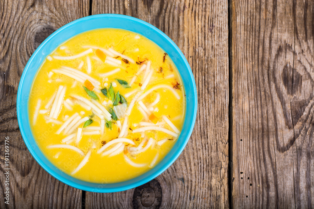 Vegetable soup puree with pumpkin and pasta Vegetable soup puree with pumpkin and pasta
