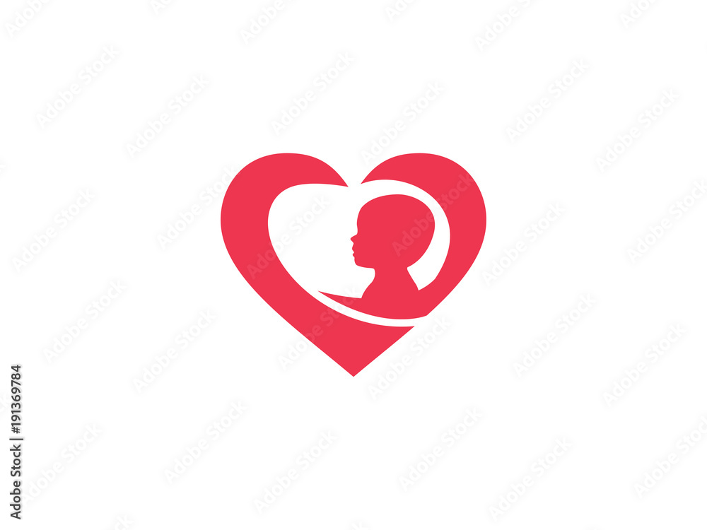 orphan child adoption family with heart shape iconic vector logo design
