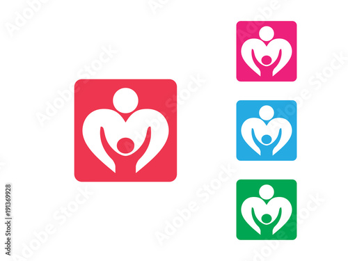 orphan child adoption family with heart shape iconic vector logo design