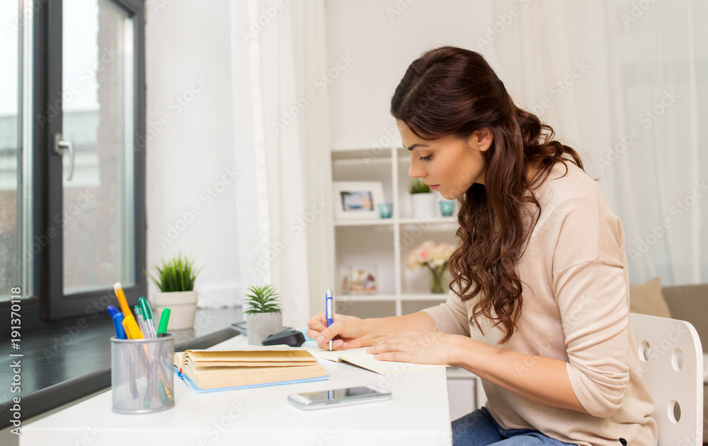 female student with book learning at home female student with book learning at home
