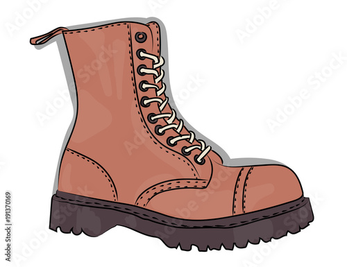 Boots on a rough soles on a lacing in pale pink and gray colors on the white background eps 10 illustration