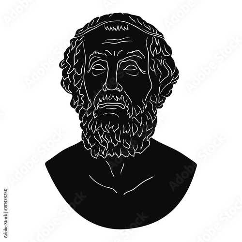 Ancient Greek bust of the poet Homer isolated on white background.