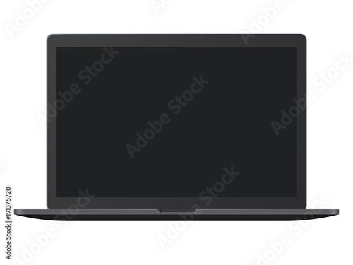 Modern black frosted open laptop isolated on white background. Realistic mockup laptop front view. Vector illustration
