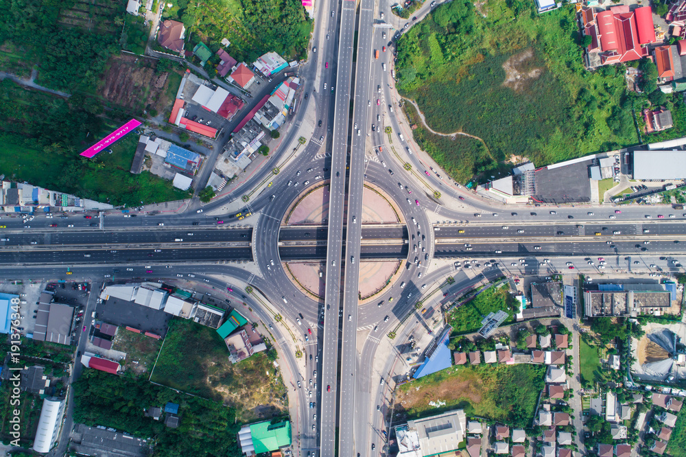 Traffic roundabout circle road aerial view Traffic roundabout circle road aerial view