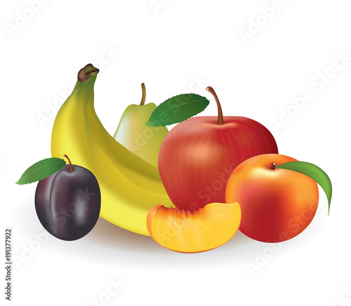 Fruits on white background, vector
