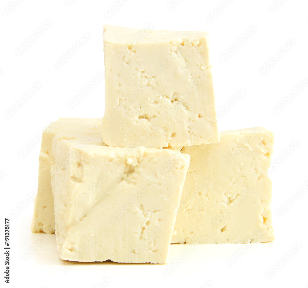 Fresh Tofu cubes isolated on white