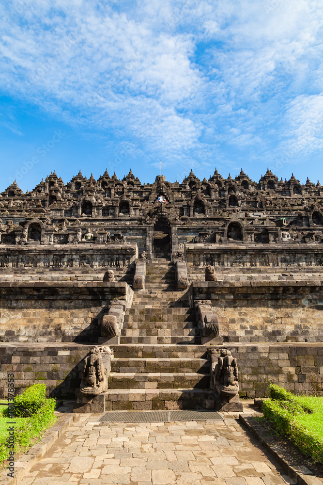 Entrance to heritage Buddist temple Borobudur complex, Unesco world heritage. Candi Borobudur, Yogyakarta, Central Jawa, Indonesia.