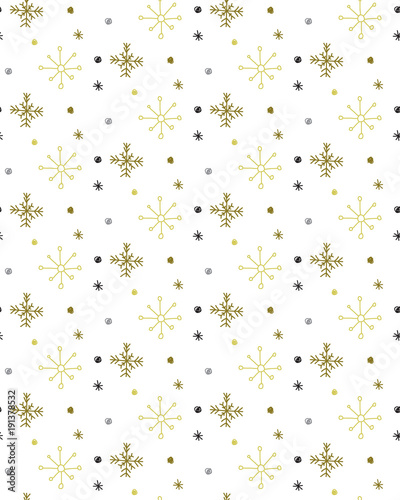 TRENDY WINTER HAND DRAW SEAMLESS VECTOR PATTERN. CHRISTMAS TREE AND SNOW FLAKE SYMBOL ON WHITE BACKGROUND
