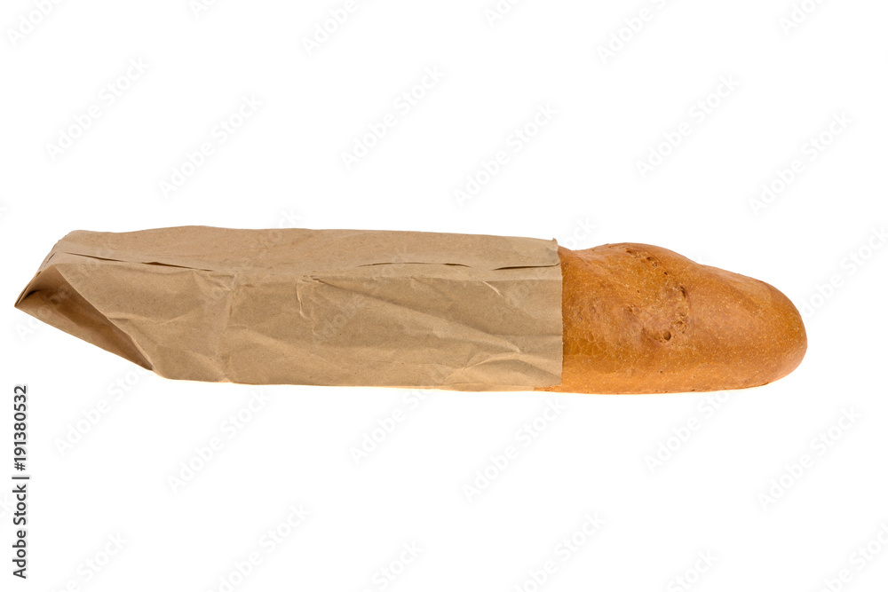 white bread loaf in a gray paper bag isolated on a white background white bread loaf in a gray paper bag isolated on a white background