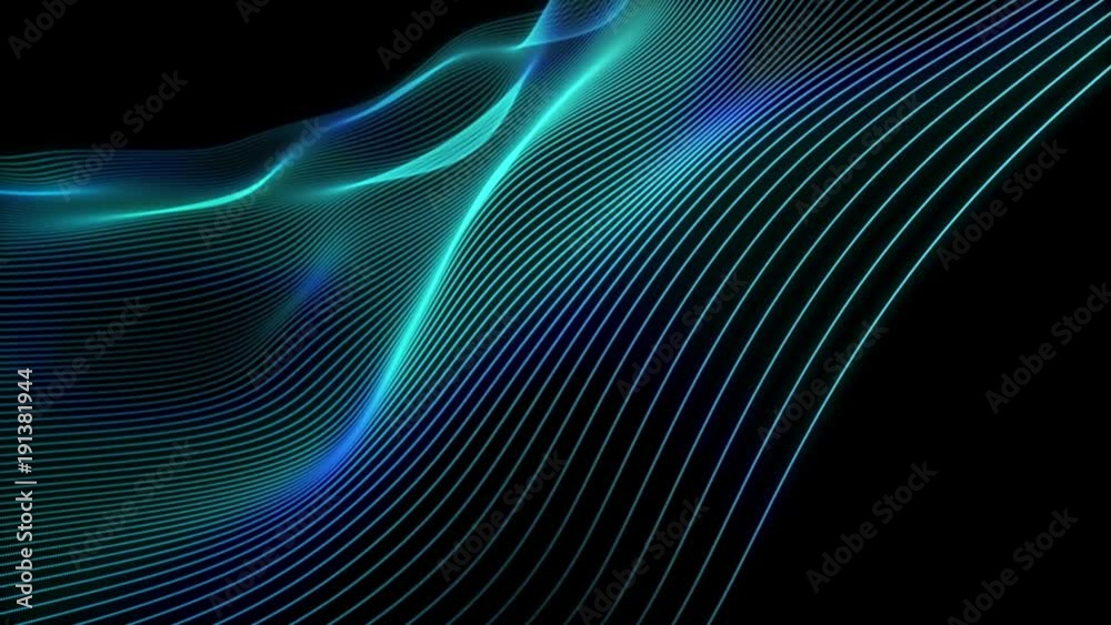 Abstract cg background animation moving of lines. Fiber optic neural network. Glowing flying lines.