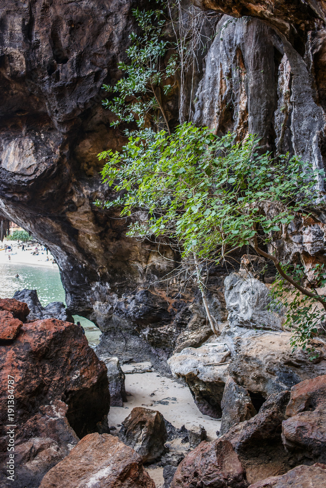 Fototapeta premium View in famous Phranang cave at Raylay Railay Beach