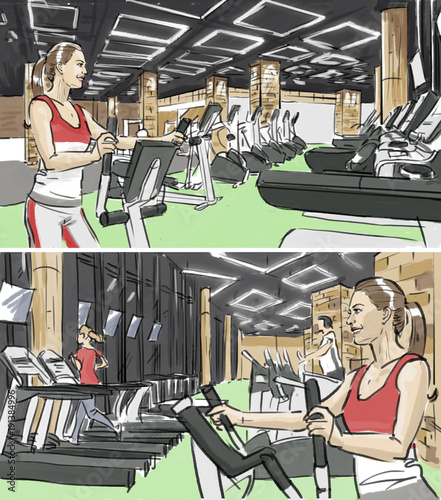 Woman in a gym illustration