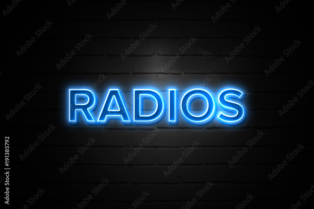 Obraz premium Radios neon Sign on brickwall