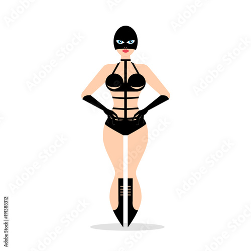 Young woman in modern bandage dress. Design element for poster, banner or concept brochure. Abstract image in a flat design. Vector illustration isolated on white background