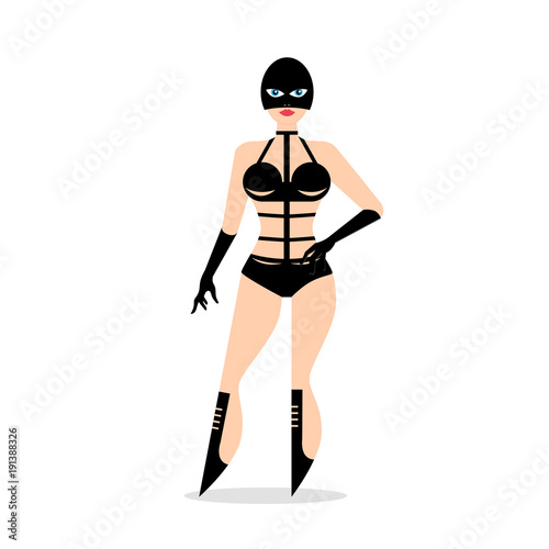 Young woman in modern bandage dress. Design element for poster, banner or concept brochure. Abstract image in a flat design. Vector illustration isolated on white background