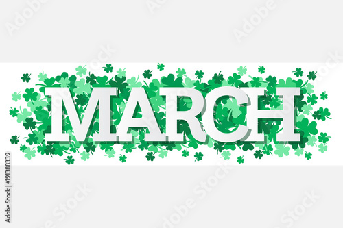 Fototapeta March Single Word With Shamrocks Banner Vector Illustration 1