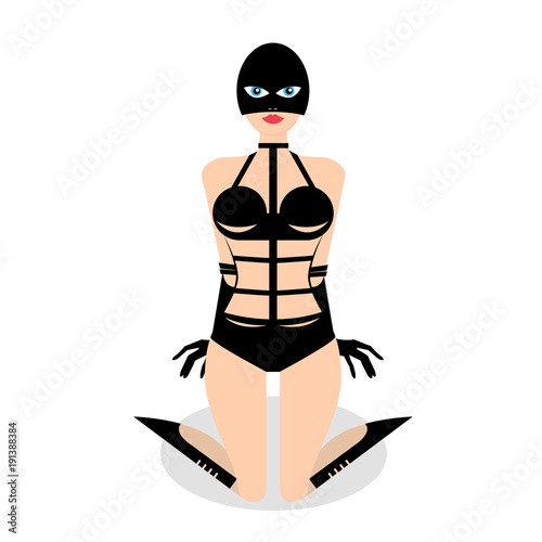 Young woman in modern bandage dress. Design element for poster, banner or concept brochure. Abstract image in a flat design. Vector illustration isolated on white background