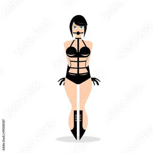 Young woman in modern bandage dress. Design element for poster, banner or concept brochure. Abstract image in a flat design. Vector illustration isolated on white background