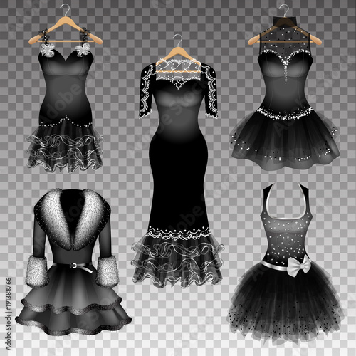 Black Dresses on hanger on transparent background