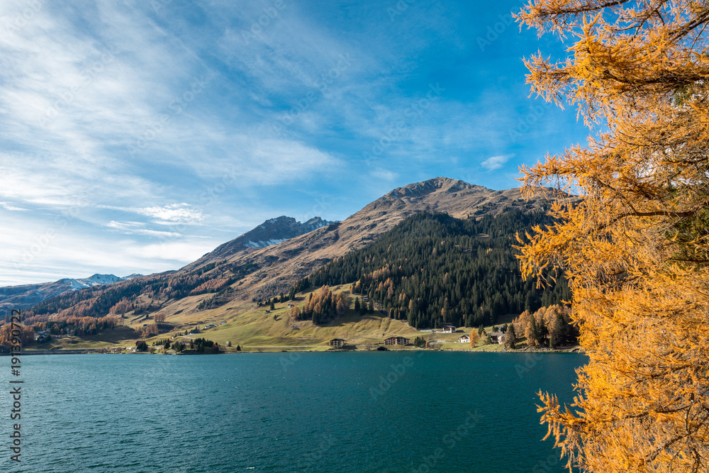 Autumn at the Davos Lake, Grisons, Swiss